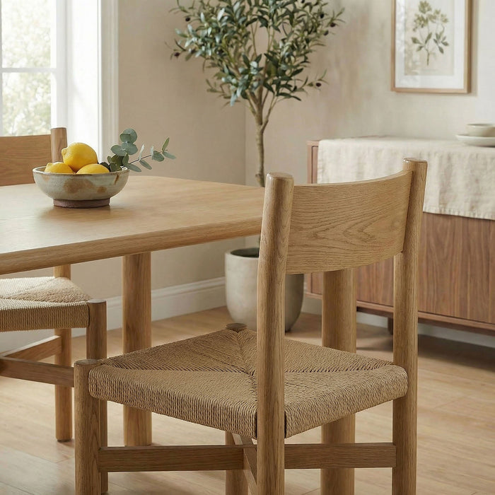 Modway Alvia Oak Wood Dining Side Chair With Woven Seat in Weathered Oak - lifestyle view 11