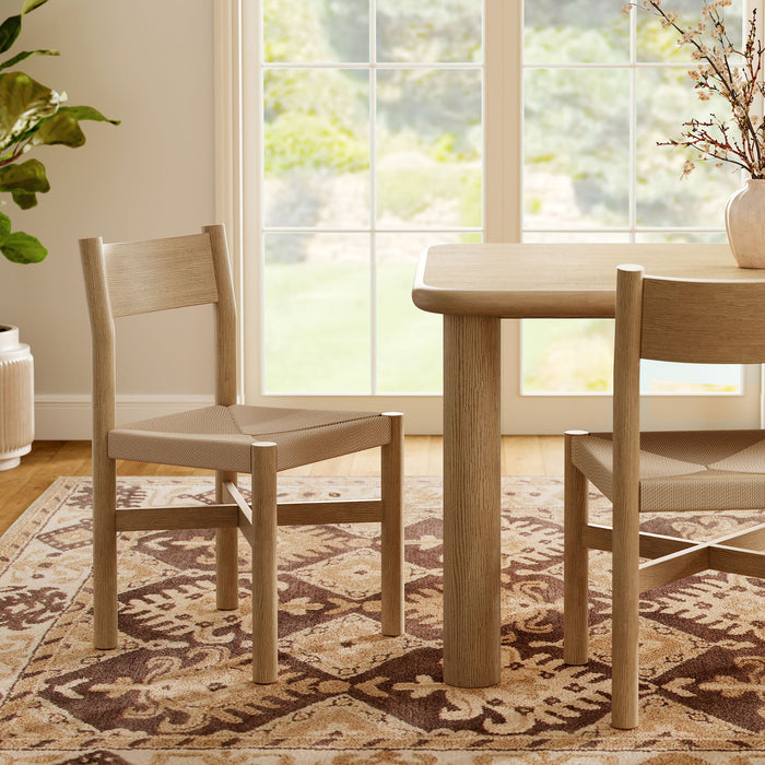 Modway Alvia Oak Wood Dining Side Chair With Woven Seat in Weathered Oak - lifestyle view 13