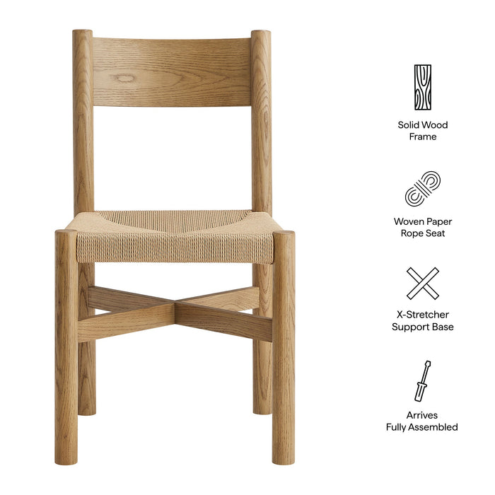 Modway Alvia Oak Wood Dining Side Chair With Woven Seat in Weathered Oak - dimensions and specifications