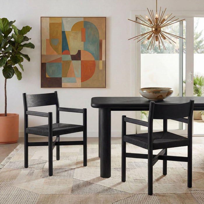 Modway Alvia Oak Wood Dining Armchairs With Woven Seats Set of 2 in Black - lifestyle view 16