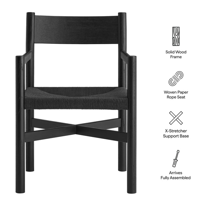Modway Alvia Oak Wood Dining Armchairs With Woven Seats Set of 2 in Black - dimensions and specifications