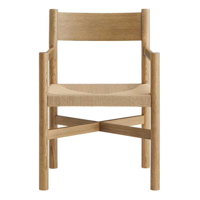 Modway Alvia Oak Wood Dining Armchairs With Woven Seats Set of 2 in Weathered Oak - lifestyle view