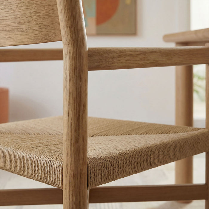 Modway Alvia Oak Wood Dining Armchairs With Woven Seats Set of 2 in Weathered Oak - lifestyle view 13