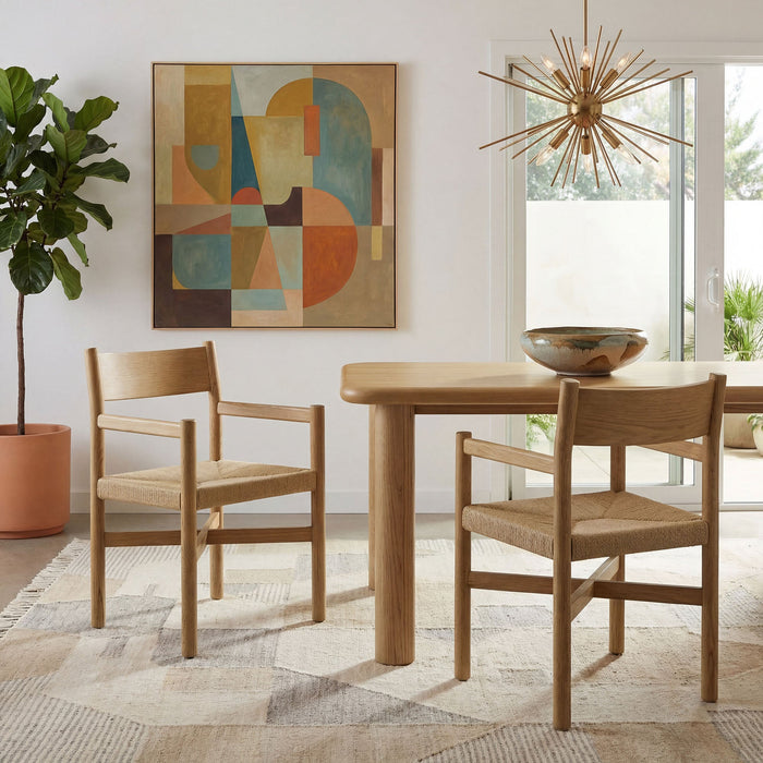 Modway Alvia Oak Wood Dining Armchairs With Woven Seats Set of 2 in Weathered Oak - lifestyle view 15