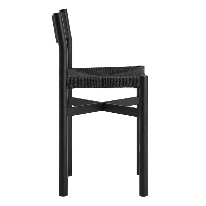 Modway Alvia Oak Wood Counter Stools With Woven Seats Set of 2 in Black - side view