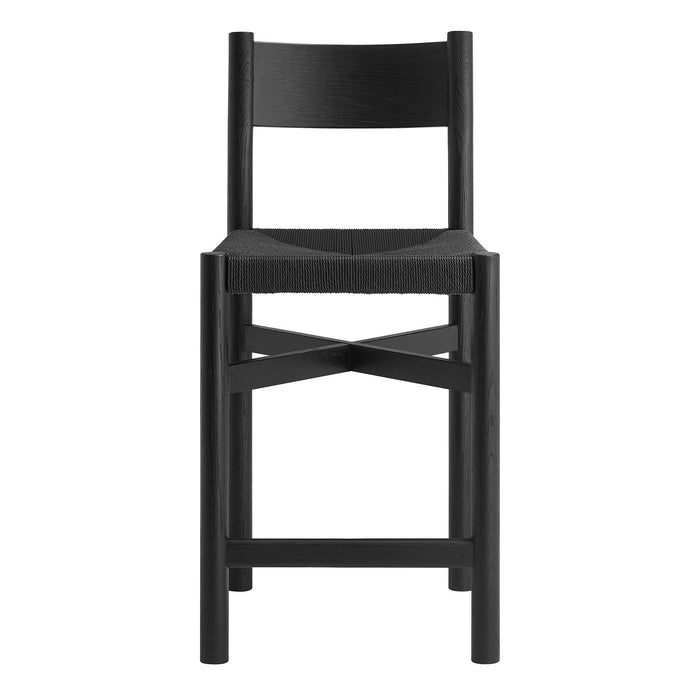 Modway Alvia Oak Wood Counter Stools With Woven Seats Set of 2 in Black - lifestyle view