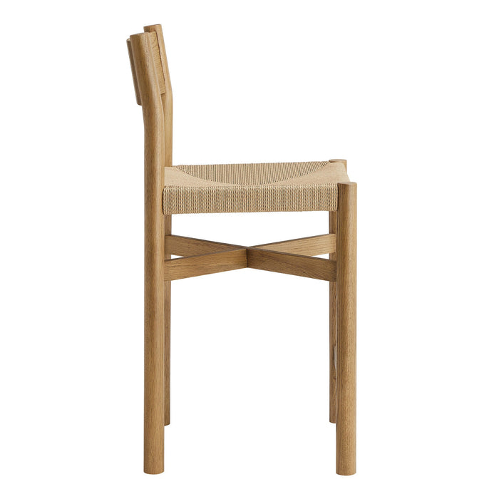 Modway Alvia Oak Wood Counter Stools With Woven Seats Set of 2 in Weathered Oak - side view