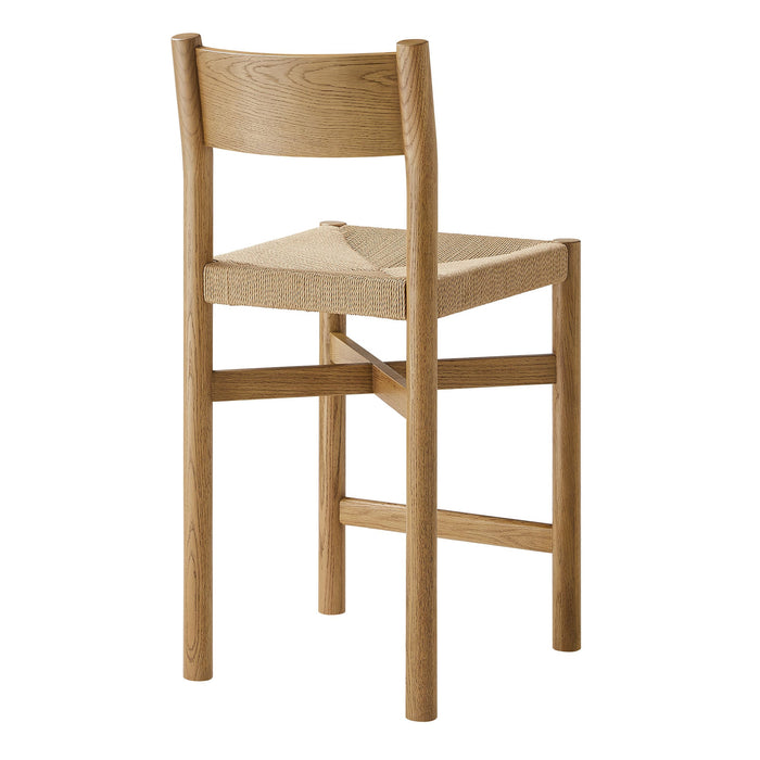 Modway Alvia Oak Wood Counter Stools With Woven Seats Set of 2 in Weathered Oak - detail view