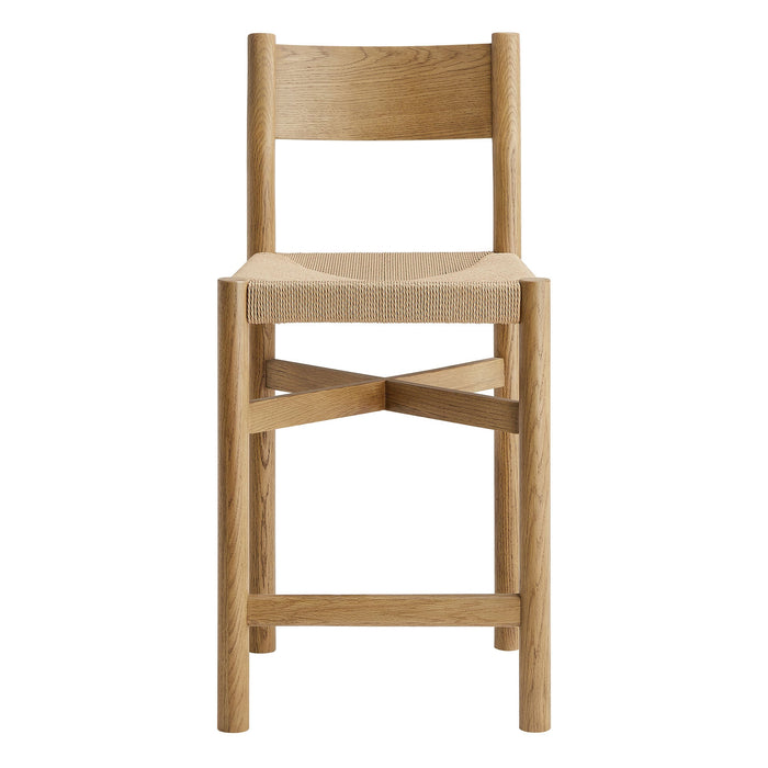 Modway Alvia Oak Wood Counter Stools With Woven Seats Set of 2 in Weathered Oak - lifestyle view
