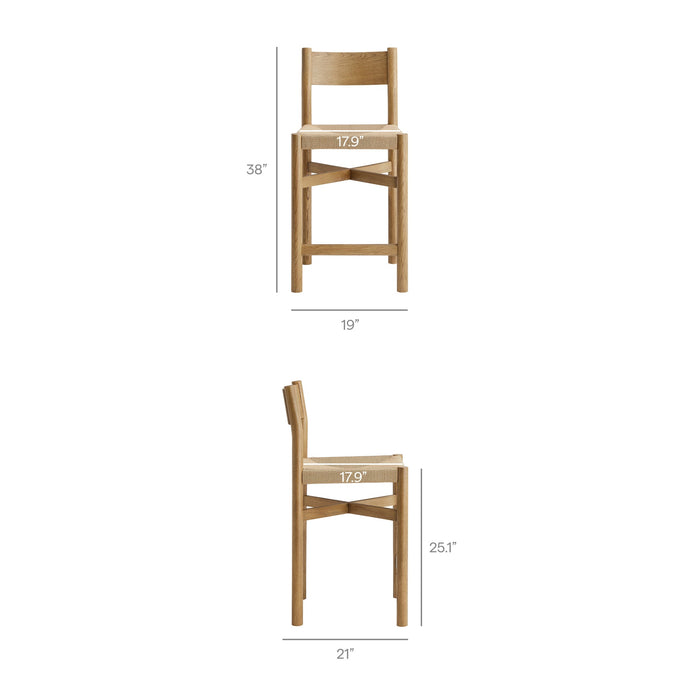 Modway Alvia Oak Wood Counter Stools With Woven Seats Set of 2 in Weathered Oak - dimensions and specifications 18