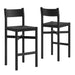 Modway Alvia Oak Wood Bar Stools With Woven Seats Set of 2 in Black - front view