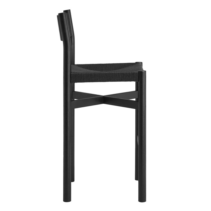 Modway Alvia Oak Wood Bar Stools With Woven Seats Set of 2 in Black - side view