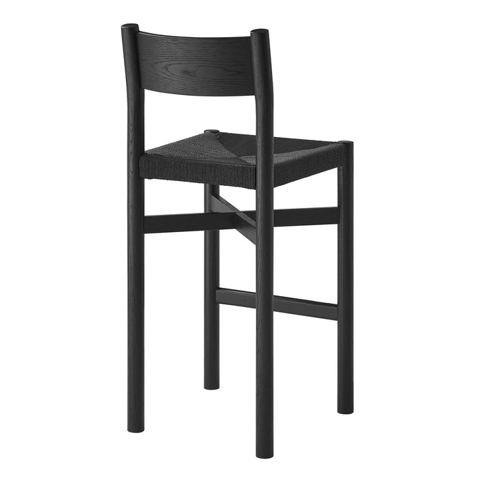 Modway Alvia Oak Wood Bar Stools With Woven Seats Set of 2 in Black - detail view