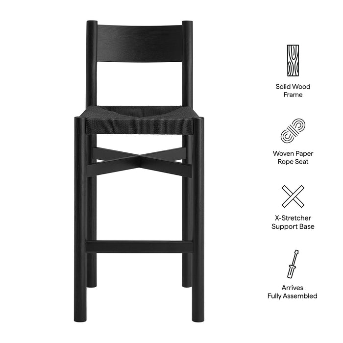Modway Alvia Oak Wood Bar Stools With Woven Seats Set of 2 in Black - dimensions and specifications
