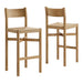 Modway Alvia Oak Wood Bar Stools With Woven Seats Set of 2 in Weathered Oak - front view