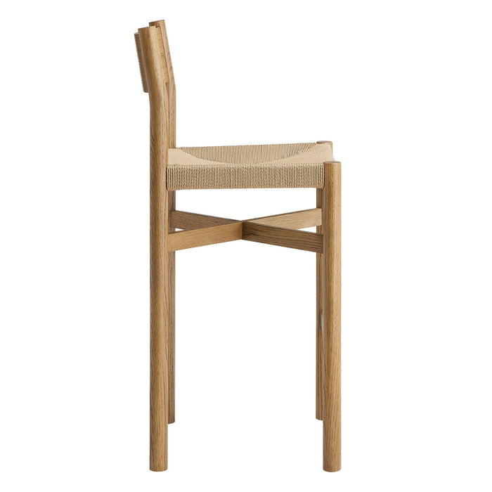 Modway Alvia Oak Wood Bar Stools With Woven Seats Set of 2 in Weathered Oak - side view