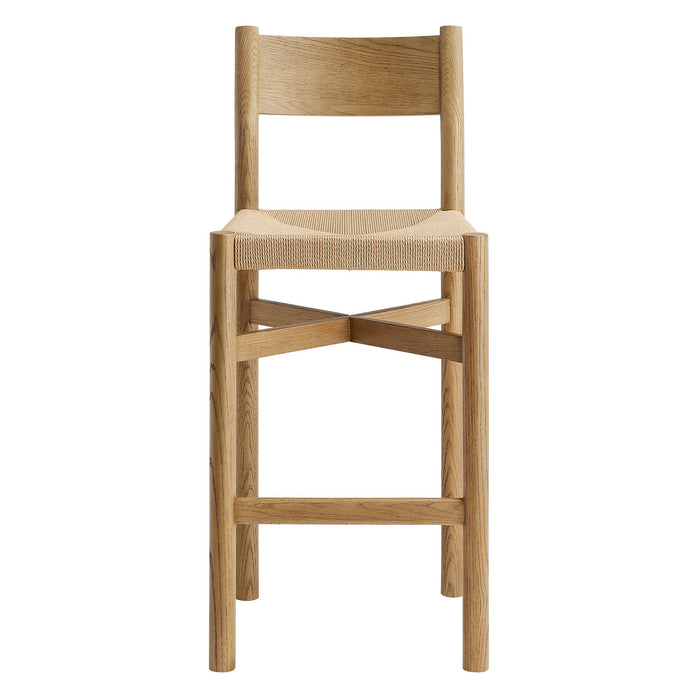 Modway Alvia Oak Wood Bar Stools With Woven Seats Set of 2 in Weathered Oak - lifestyle view
