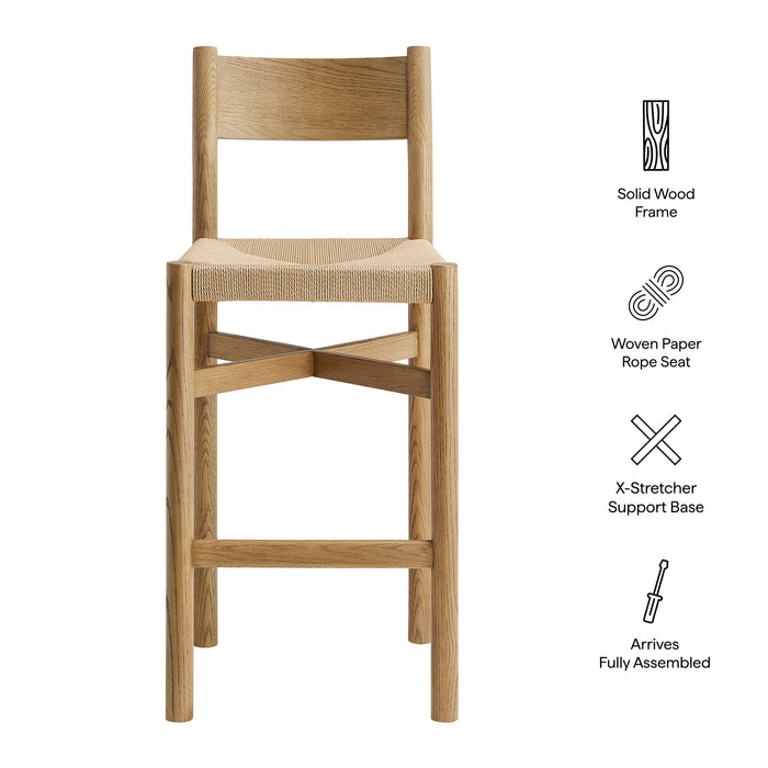 Modway Alvia Oak Wood Bar Stools With Woven Seats Set of 2 in Weathered Oak - dimensions and specifications