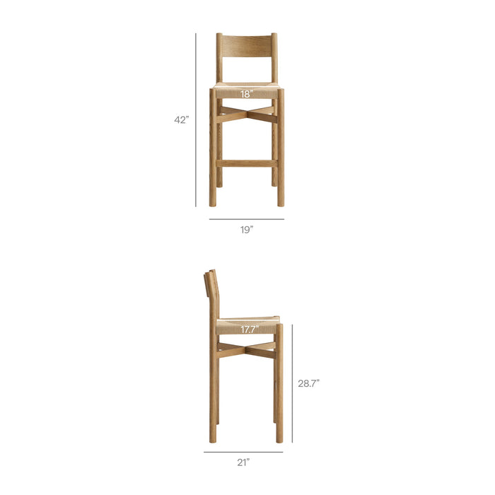 Modway Alvia Oak Wood Bar Stools With Woven Seats Set of 2 in Weathered Oak - dimensions and specifications 18