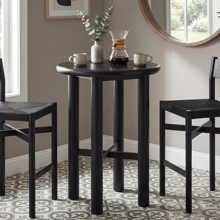 Modway Alvia Round 30" Oak Wood Bar Table in Black - lifestyle view