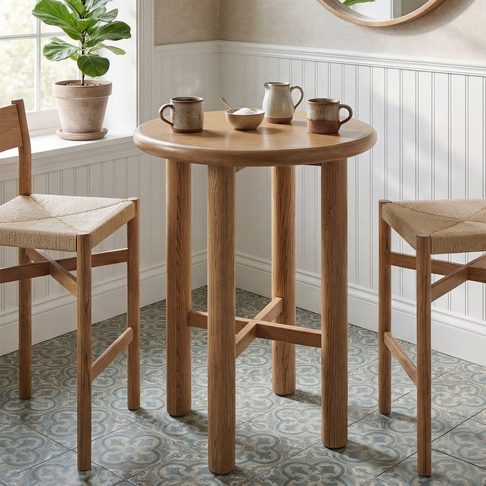 Modway Alvia Round 30" Oak Wood Bar Table in Weathered Oak - lifestyle view