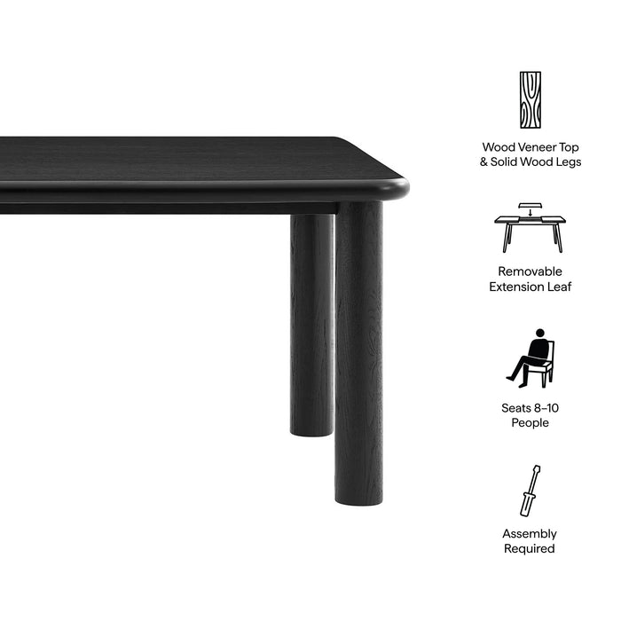 Modway Alvia 86"–105" Extendable Rectangular Oak Wood Dining Table in Black - dimensions and specifications
