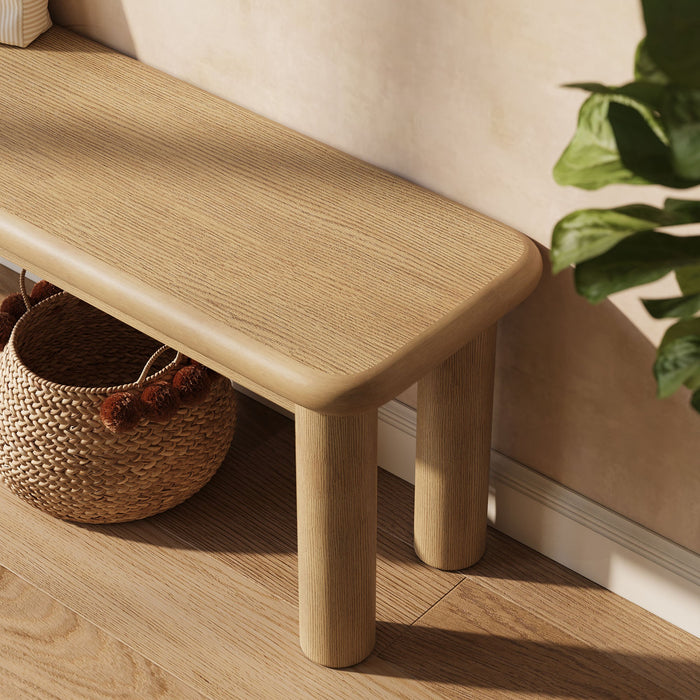 Modway Alvia 58" Oak Wood Bench in Weathered Oak - lifestyle view