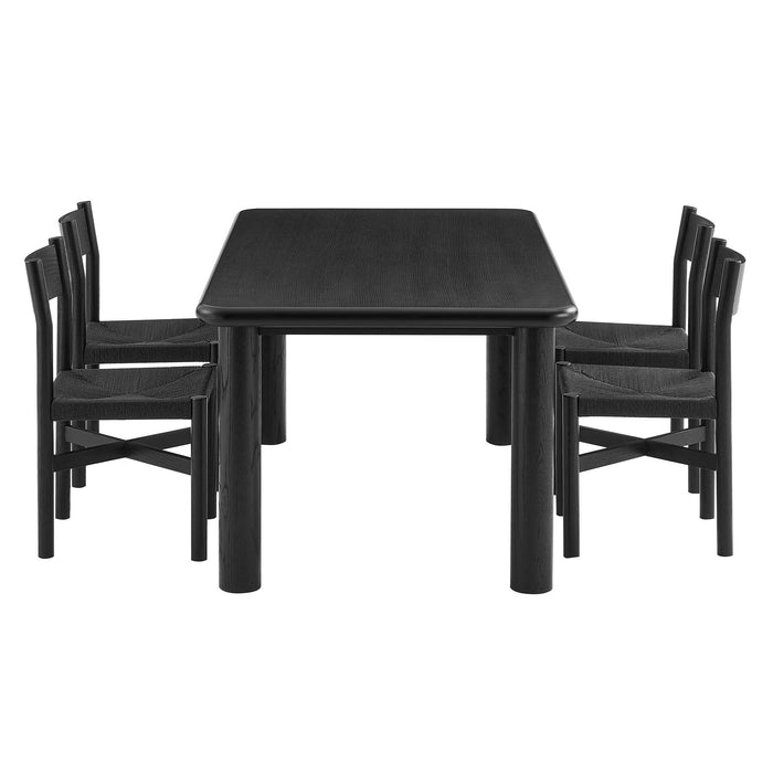Modway Alvia 5-Piece Oak Wood Dining Table and Chairs Set in Black - front view