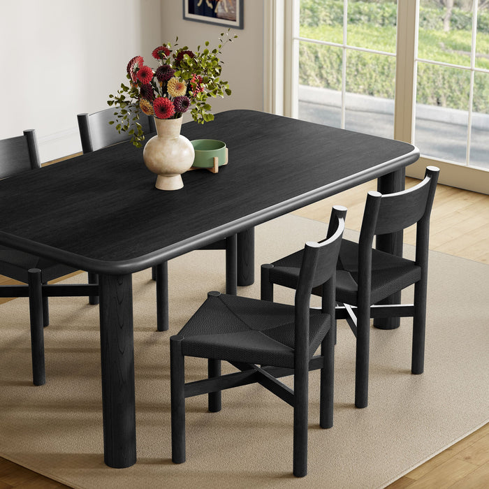Modway Alvia 5-Piece Oak Wood Dining Table and Chairs Set in Black - detail view