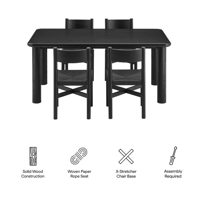 Modway Alvia 5-Piece Oak Wood Dining Table and Chairs Set in Black - dimensions and specifications