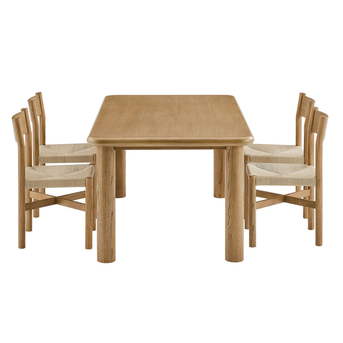 Modway Alvia 5-Piece Oak Wood Dining Table and Chairs Set in Weathered Oak - front view