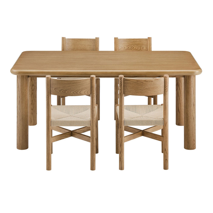 Modway Alvia 5-Piece Oak Wood Dining Table and Chairs Set in Weathered Oak - side view