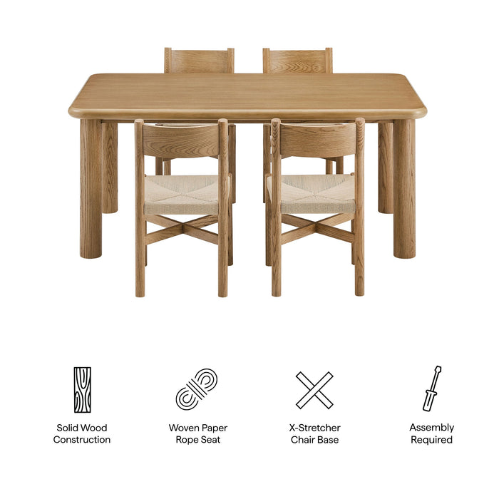 Modway Alvia 5-Piece Oak Wood Dining Table and Chairs Set in Weathered Oak - dimensions and specifications