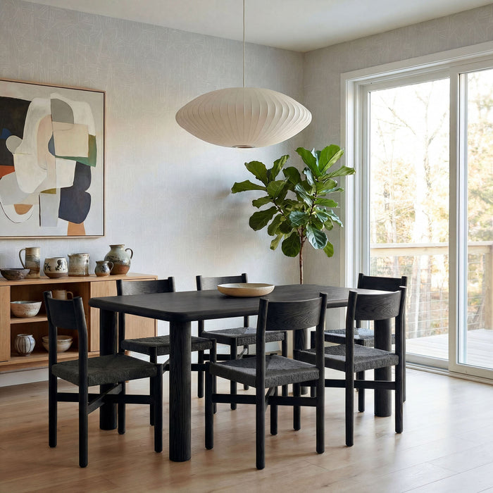 Modway Alvia 7-Piece Oak Wood Dining Table and Chairs Set in Black - side view