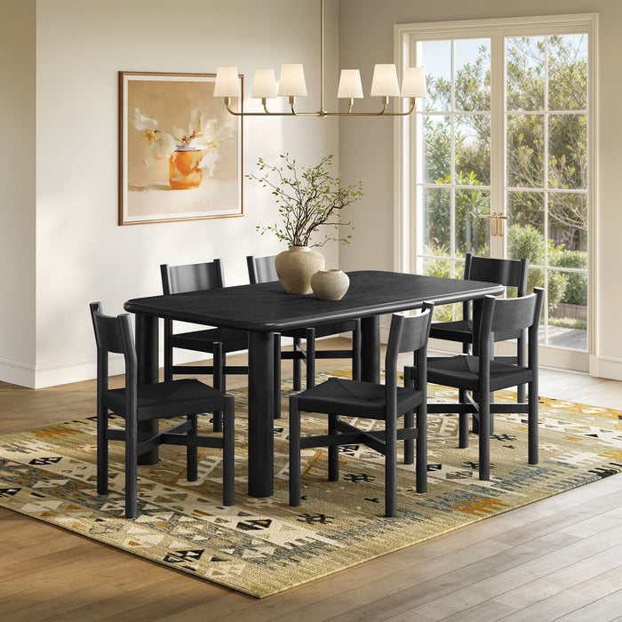 Modway Alvia 7-Piece Oak Wood Dining Table and Chairs Set in Black - lifestyle view