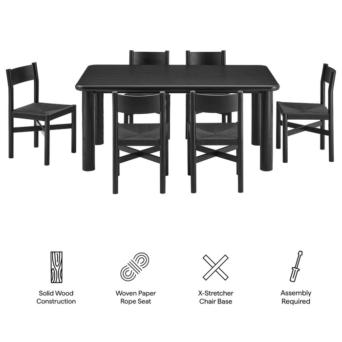 Modway Alvia 7-Piece Oak Wood Dining Table and Chairs Set in Black - dimensions and specifications