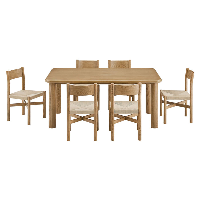 Modway Alvia 7-Piece Oak Wood Dining Table and Chairs Set in Weathered Oak - angled view