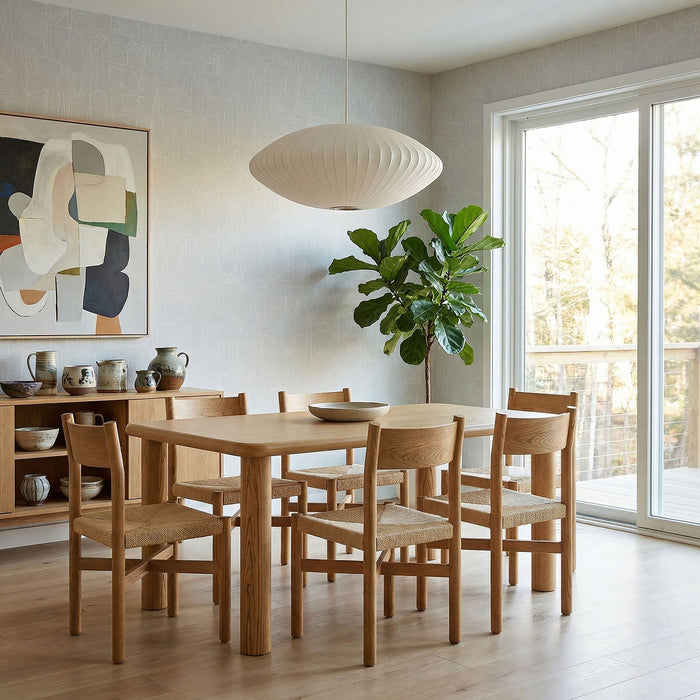 Modway Alvia 7-Piece Oak Wood Dining Table and Chairs Set in Weathered Oak - side view