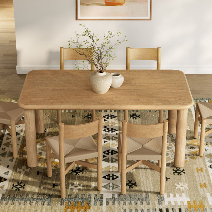 Modway Alvia 7-Piece Oak Wood Dining Table and Chairs Set in Weathered Oak - detail view