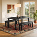 Modway Alvia 3-Piece Oak Wood Dining Table and Benches Set in Black - detail view
