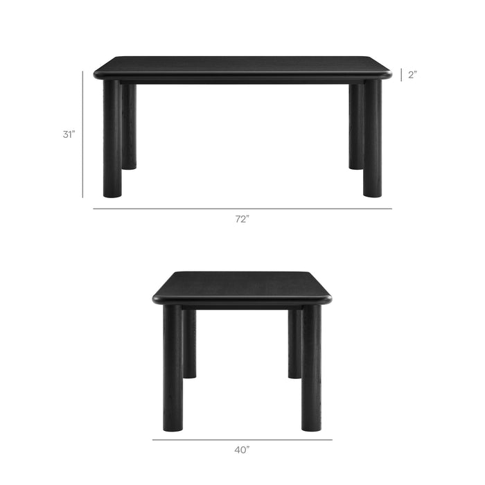 Modway Alvia 3-Piece Oak Wood Dining Table and Benches Set in Black - dimensions and specifications 13