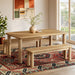 Modway Alvia 3-Piece Oak Wood Dining Table and Benches Set in Weathered Oak - side view