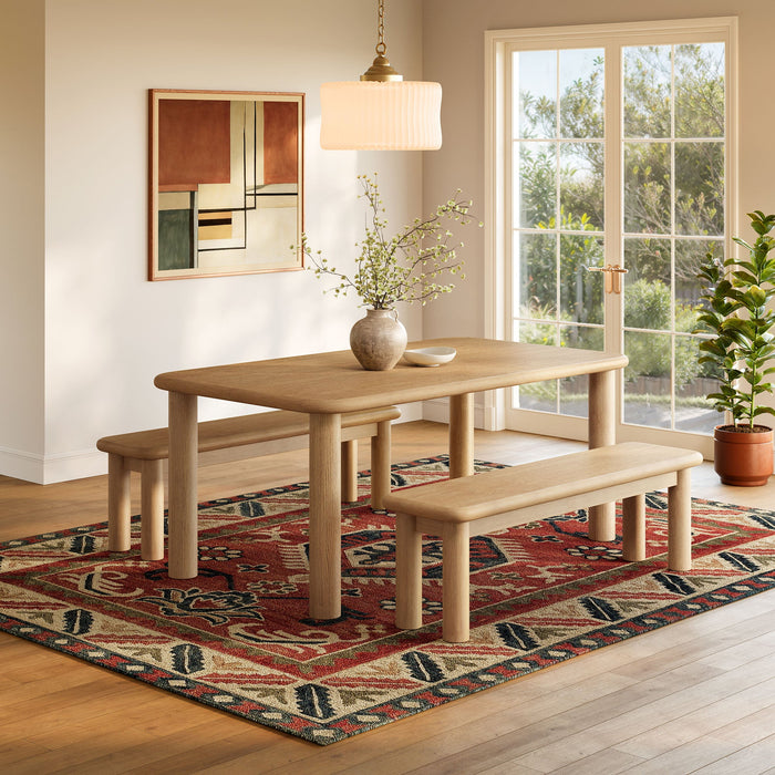 Modway Alvia 3-Piece Oak Wood Dining Table and Benches Set in Weathered Oak - detail view