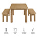 Modway Alvia 3-Piece Oak Wood Dining Table and Benches Set in Weathered Oak - dimensions and specifications