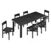 Modway Alvia 7-Piece Oak Wood Extendable Dining Table and Chairs Set in Black - front view