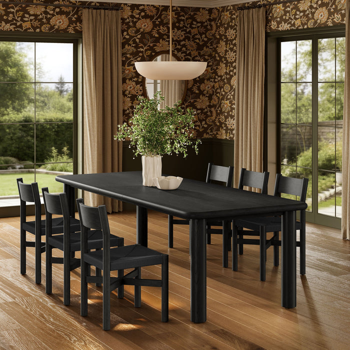 Modway Alvia 7-Piece Oak Wood Extendable Dining Table and Chairs Set in Black - detail view