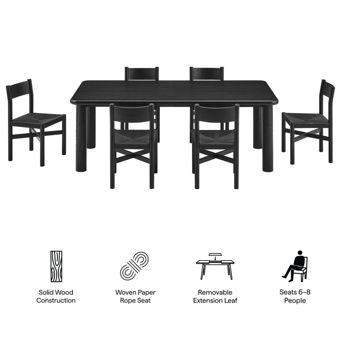 Modway Alvia 7-Piece Oak Wood Extendable Dining Table and Chairs Set in Black - dimensions and specifications