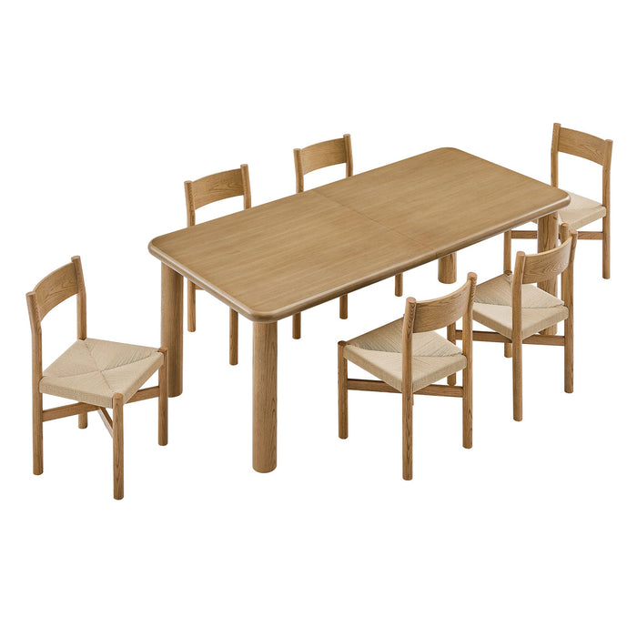 Modway Alvia 7-Piece Oak Wood Extendable Dining Table and Chairs Set in Weathered Oak - front view