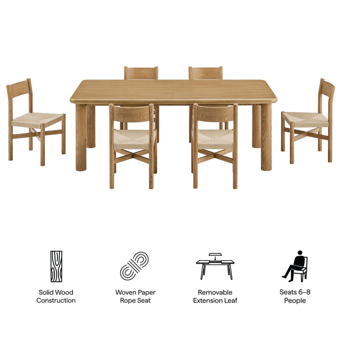 Modway Alvia 7-Piece Oak Wood Extendable Dining Table and Chairs Set in Weathered Oak - dimensions and specifications