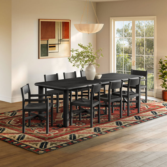 Modway Alvia 9-Piece Oak Wood Extendable Dining Table and Chairs Set in Black - detail view